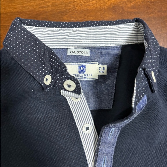 Boys Navy Short Sleeve Polo Shirt Contrast Collar Casual Classic Top - Picture 4 of 4